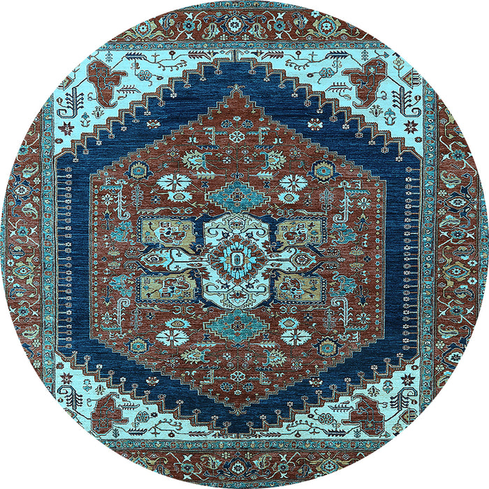Round Machine Washable Oriental Light Blue Industrial Rug, wshurb1950lblu