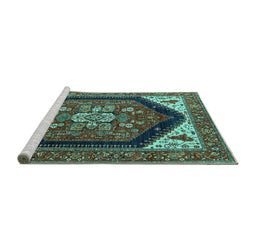 Sideview of Machine Washable Oriental Turquoise Industrial Area Rugs, wshurb1950turq