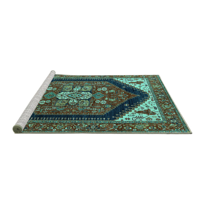 Sideview of Machine Washable Oriental Turquoise Industrial Area Rugs, wshurb1950turq