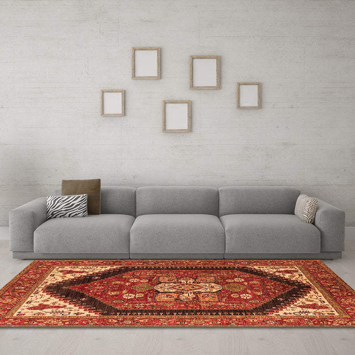 Machine Washable Oriental Orange Industrial Area Rugs in a Living Room, wshurb1950org