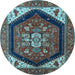 Round Oriental Light Blue Industrial Rug, urb1950lblu