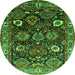 Round Machine Washable Oriental Green Industrial Area Rugs, wshurb1951grn