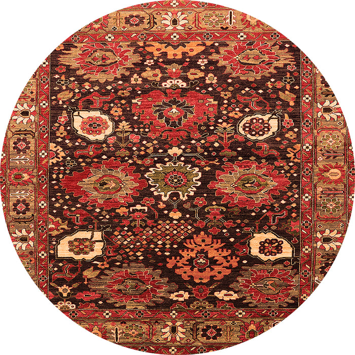 Round Machine Washable Oriental Orange Industrial Area Rugs, wshurb1951org