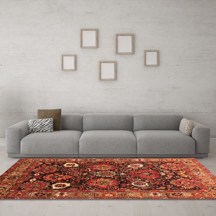 Machine Washable Oriental Orange Industrial Area Rugs in a Living Room, wshurb1951org