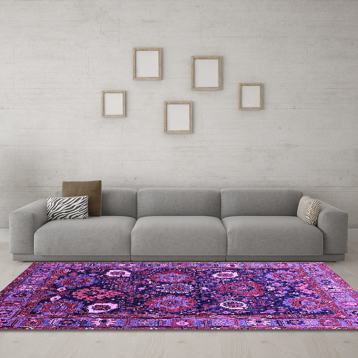 Machine Washable Oriental Purple Industrial Area Rugs in a Living Room, wshurb1951pur
