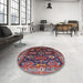 Round Machine Washable Industrial Modern Burgundy Red Rug in a Office, wshurb1951