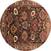 Round Machine Washable Oriental Brown Industrial Rug, wshurb1951brn