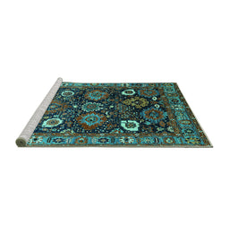 Sideview of Machine Washable Oriental Turquoise Industrial Area Rugs, wshurb1951turq