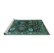 Sideview of Machine Washable Oriental Turquoise Industrial Area Rugs, wshurb1951turq