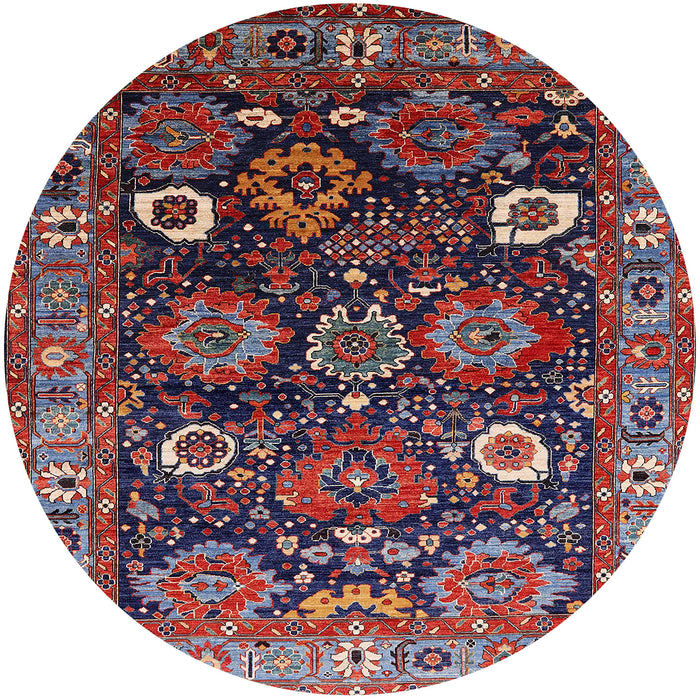 Round Mid-Century Modern Burgundy Red Oriental Rug, urb1951