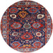 Round Mid-Century Modern Burgundy Red Oriental Rug, urb1951