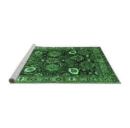 Sideview of Machine Washable Oriental Emerald Green Industrial Area Rugs, wshurb1951emgrn