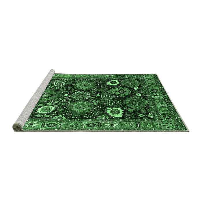 Sideview of Machine Washable Oriental Emerald Green Industrial Area Rugs, wshurb1951emgrn
