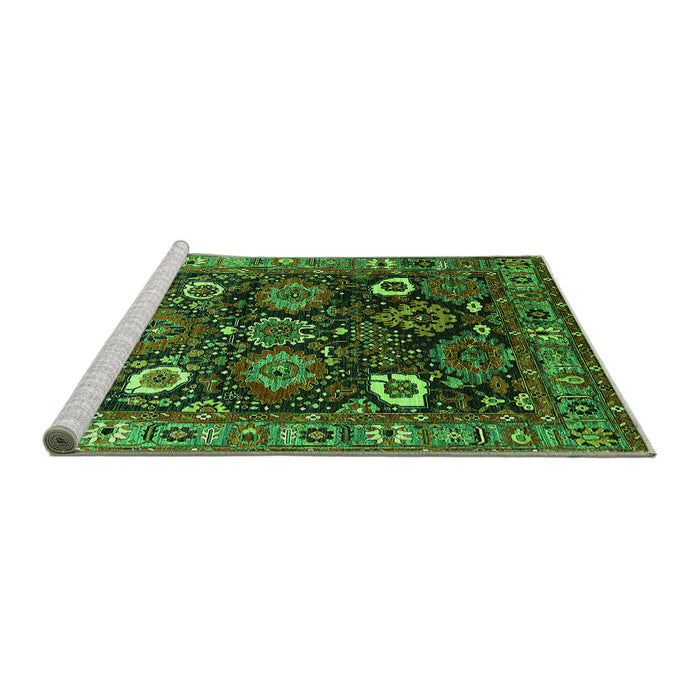 Sideview of Machine Washable Oriental Green Industrial Area Rugs, wshurb1951grn