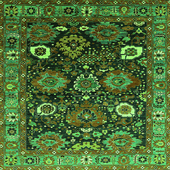 Square Machine Washable Oriental Green Industrial Area Rugs, wshurb1951grn