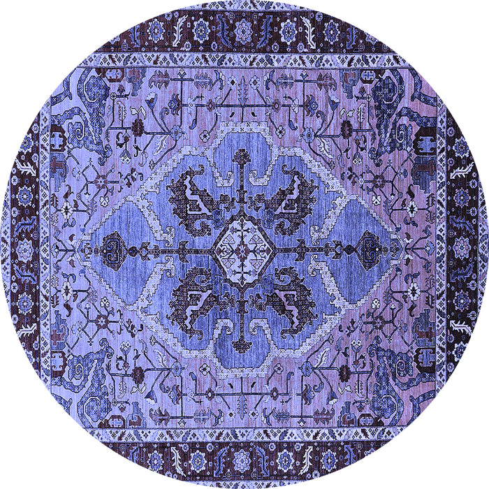 Round Machine Washable Oriental Blue Industrial Rug, wshurb1952blu