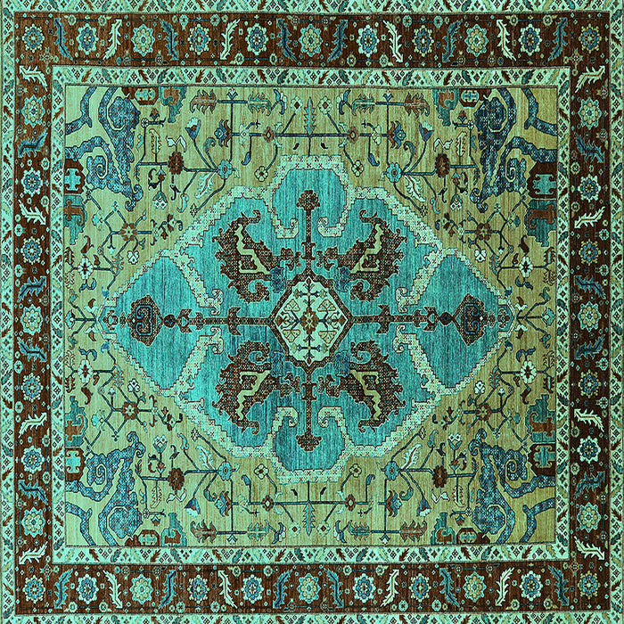 Square Machine Washable Oriental Turquoise Industrial Area Rugs, wshurb1952turq