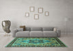 Machine Washable Oriental Turquoise Industrial Area Rugs in a Living Room,, wshurb1952turq