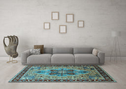 Machine Washable Oriental Light Blue Industrial Rug in a Living Room, wshurb1952lblu