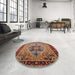 Round Machine Washable Industrial Modern Light Copper Gold Rug in a Office, wshurb1952