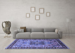 Machine Washable Oriental Blue Industrial Rug in a Living Room, wshurb1952blu