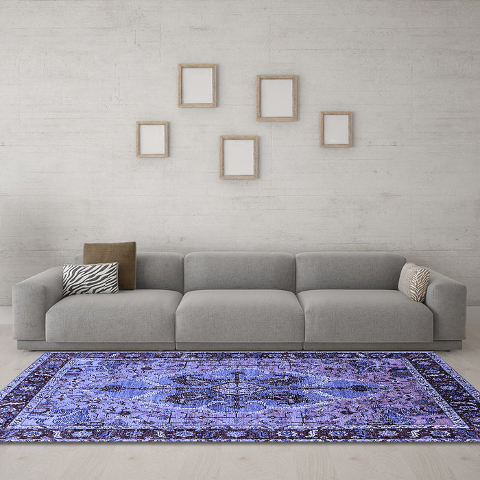 Machine Washable Oriental Blue Industrial Rug in a Living Room, wshurb1952blu