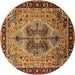 Round Machine Washable Oriental Brown Industrial Rug, wshurb1952brn