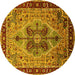 Round Machine Washable Oriental Yellow Industrial Rug, wshurb1952yw