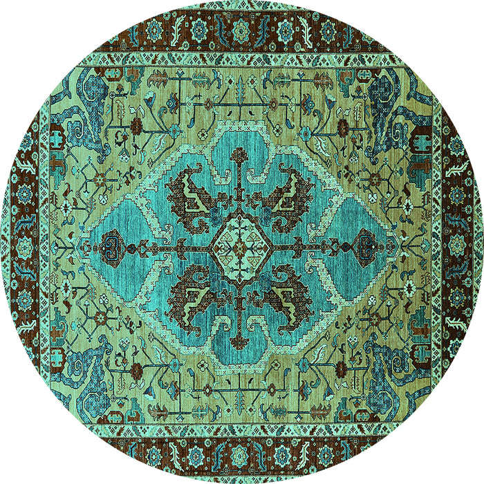 Round Machine Washable Oriental Turquoise Industrial Area Rugs, wshurb1952turq