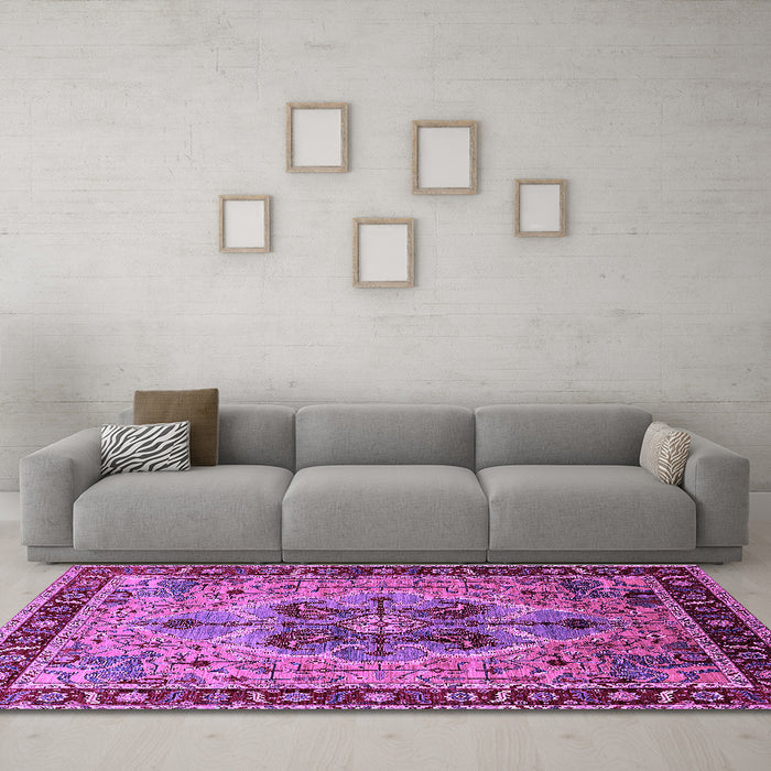Machine Washable Oriental Purple Industrial Area Rugs in a Living Room, wshurb1952pur