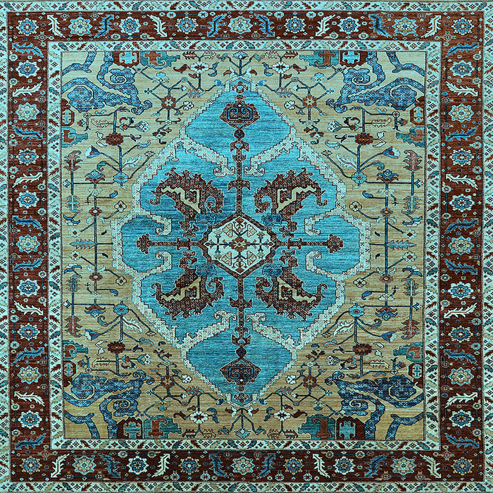 Square Machine Washable Oriental Light Blue Industrial Rug, wshurb1952lblu