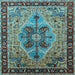 Square Machine Washable Oriental Light Blue Industrial Rug, wshurb1952lblu