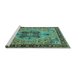 Sideview of Machine Washable Oriental Turquoise Industrial Area Rugs, wshurb1952turq
