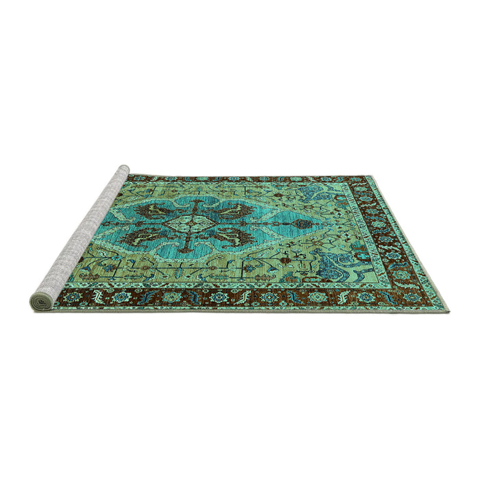 Sideview of Machine Washable Oriental Turquoise Industrial Area Rugs, wshurb1952turq