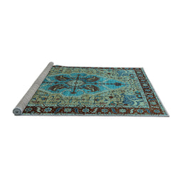 Sideview of Machine Washable Oriental Light Blue Industrial Rug, wshurb1952lblu
