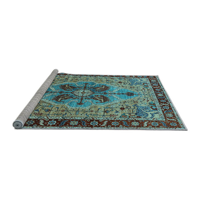 Sideview of Machine Washable Oriental Light Blue Industrial Rug, wshurb1952lblu