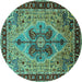 Round Oriental Turquoise Industrial Rug, urb1952turq