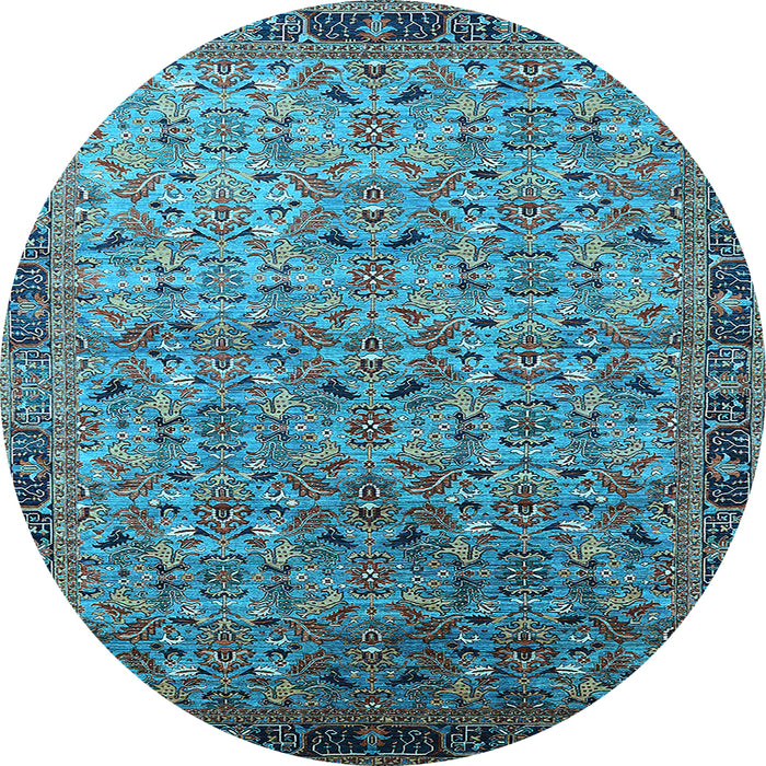 Round Machine Washable Oriental Light Blue Industrial Rug, wshurb1953lblu