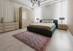 Mid-Century Modern Dark Gray Oriental Rug in a Bedroom, urb1953