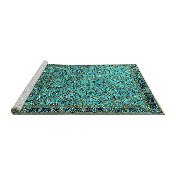 Sideview of Machine Washable Oriental Turquoise Industrial Area Rugs, wshurb1953turq