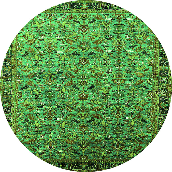 Round Machine Washable Oriental Green Industrial Area Rugs, wshurb1953grn