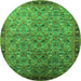 Round Machine Washable Oriental Green Industrial Area Rugs, wshurb1953grn