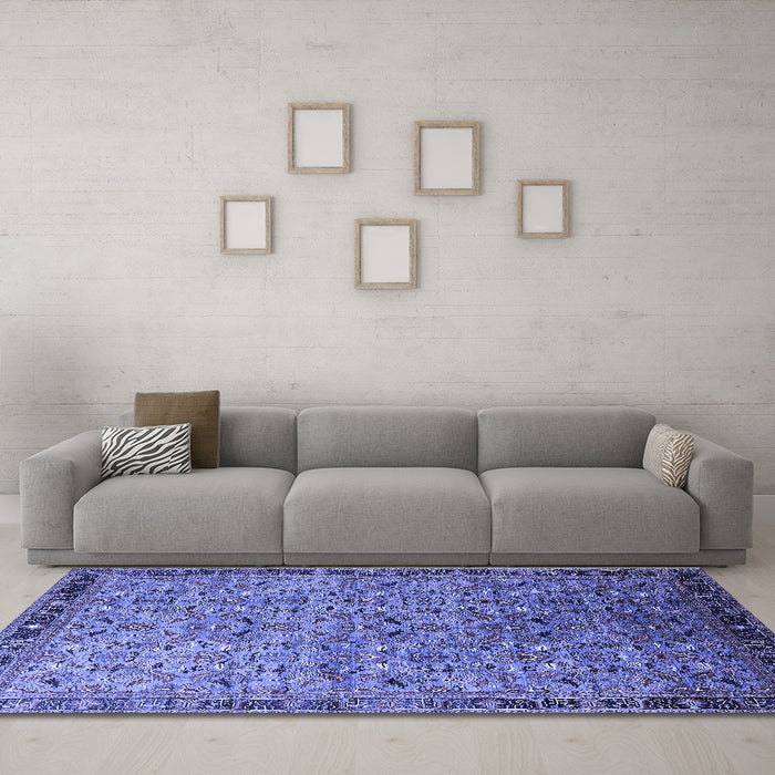 Machine Washable Oriental Blue Industrial Rug in a Living Room, wshurb1953blu