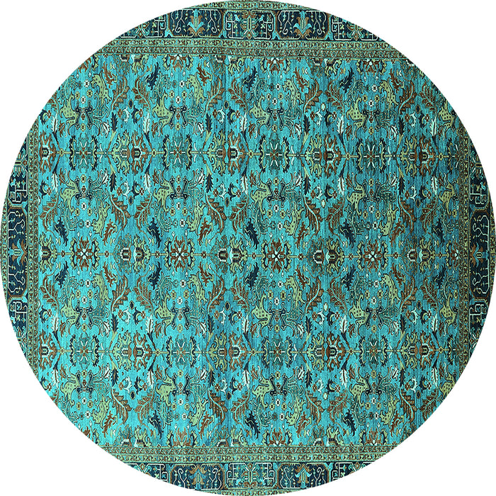 Round Machine Washable Oriental Turquoise Industrial Area Rugs, wshurb1953turq