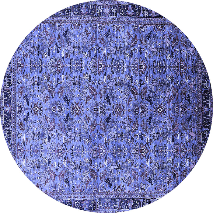 Round Machine Washable Oriental Blue Industrial Rug, wshurb1953blu