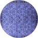 Round Machine Washable Oriental Blue Industrial Rug, wshurb1953blu