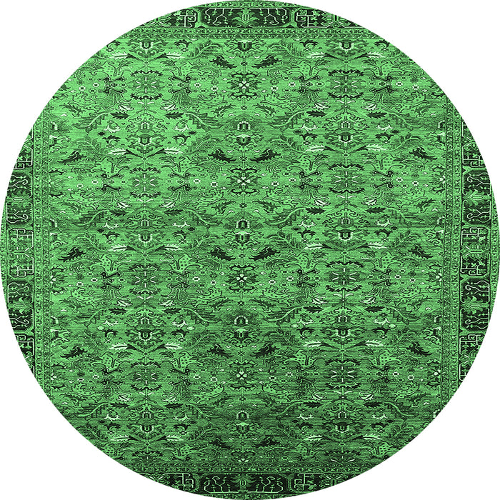 Round Machine Washable Oriental Emerald Green Industrial Area Rugs, wshurb1953emgrn