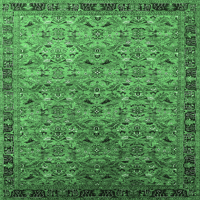 Square Machine Washable Oriental Emerald Green Industrial Area Rugs, wshurb1953emgrn