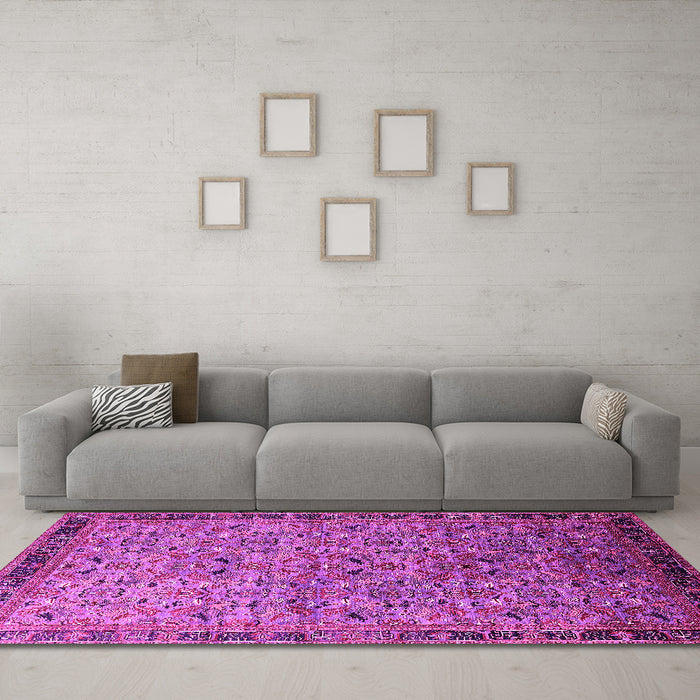 Machine Washable Oriental Pink Industrial Rug in a Living Room, wshurb1953pnk