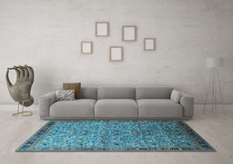 Machine Washable Oriental Light Blue Industrial Rug in a Living Room, wshurb1953lblu